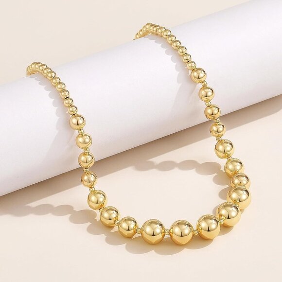 Bold 14K Gold-Plated Chunky Beaded Necklace for Women, Adjustable Rope Chain, St - Picture 5 of 7